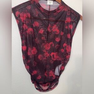 Abercrombie & Fitch Black and Red Floral Sheer Top
